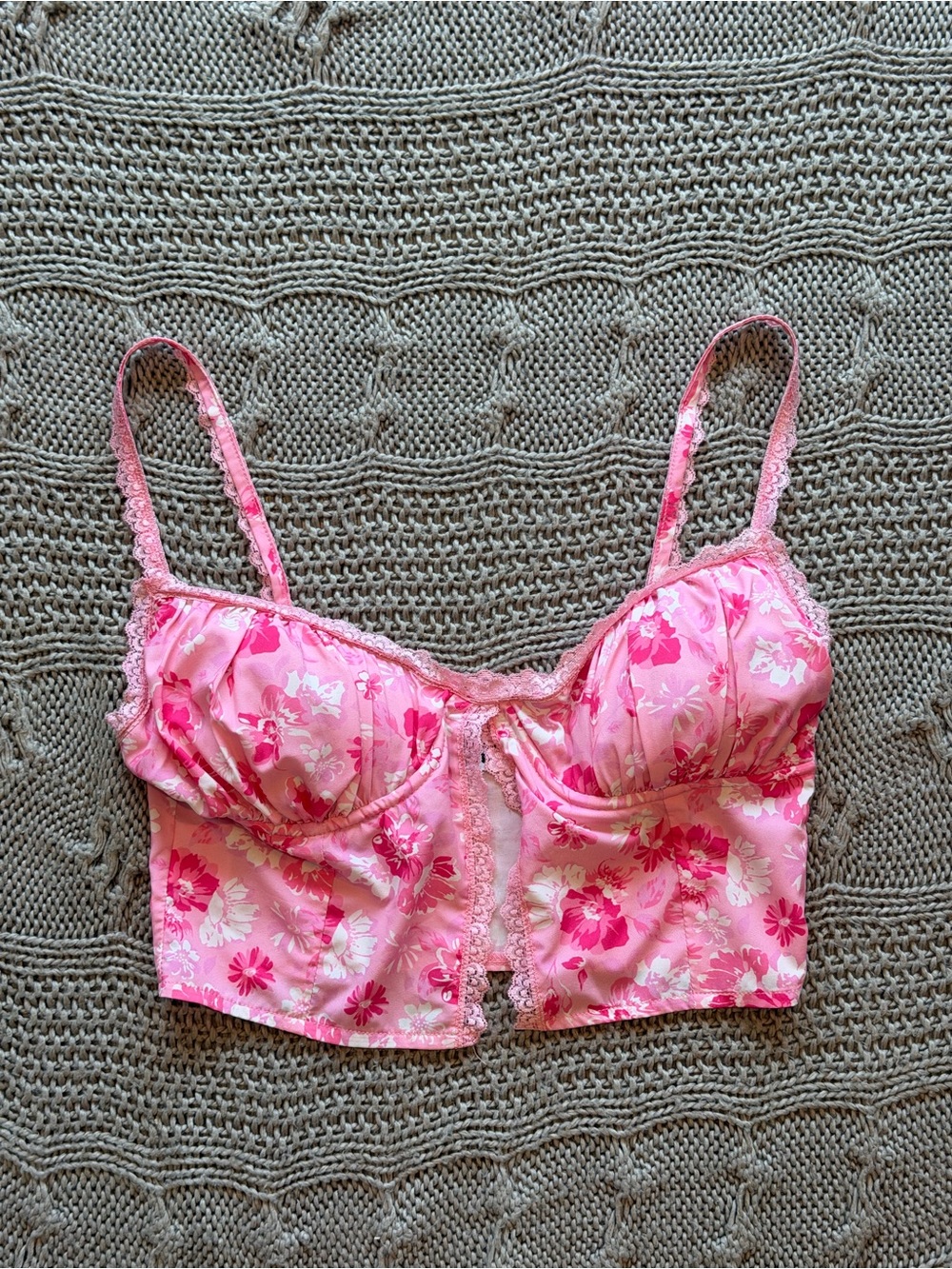 Tiger Mist Pink Floral Longline Bustier Bralette